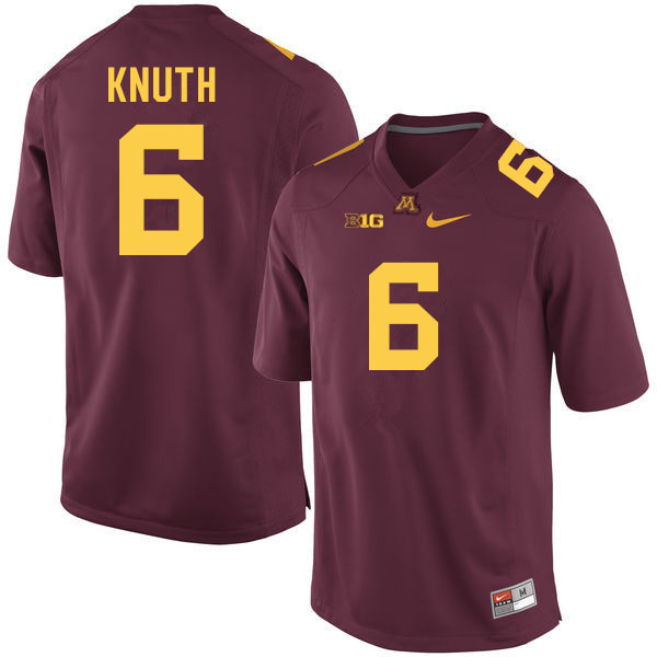 Men #6 Jacob Knuth Minnesota Golden Gophers College Football Jerseys Sale-Maroon